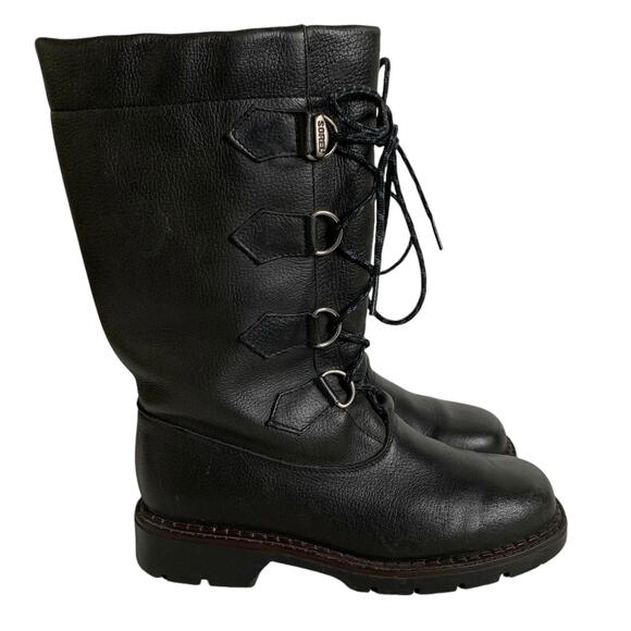 Sorel Leather Boots Salerno Size 7.5 Waterproof Black Mid Calf Fleece Lined - Picture 1 of 12